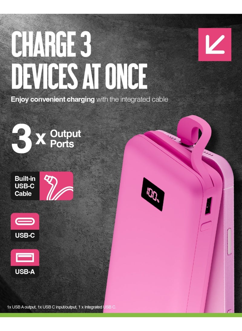 جوس بنك الطاقة المدمج Juice Eco، شاحن محمول 16000 مللي أمبير في الساعة مع كابل USB-C مدمج وشاشة رقمية، مخرج USB-C سريع، بنك الطاقة لأجهزة iPhone 15 16 Pro Max وSamsung وAndroid وiPad وDJI - وردي - Image 5